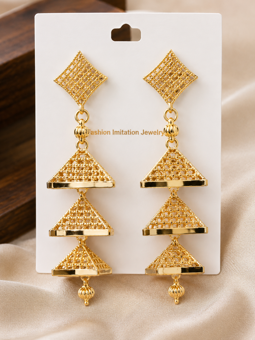 Martzy Royal Pyramid Gold Dangle Earrings for Women