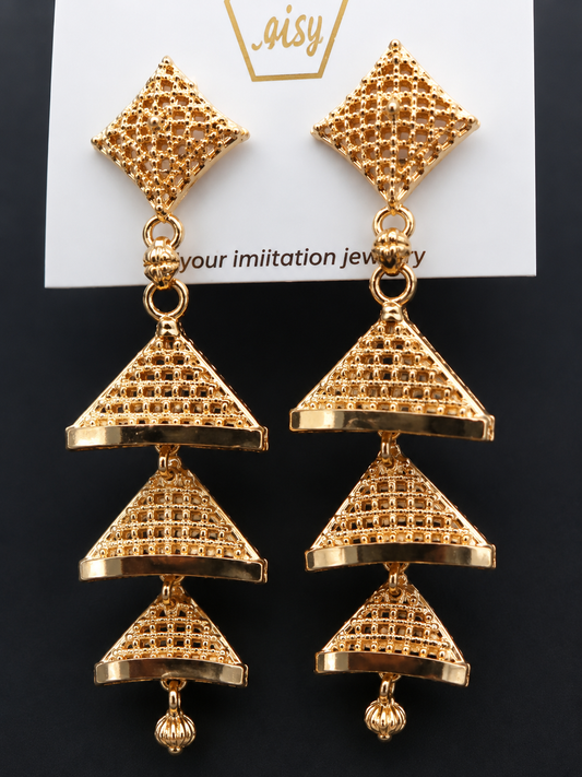 Martzy Gold Tone Pyramid Layered Dangler Earrings for Women