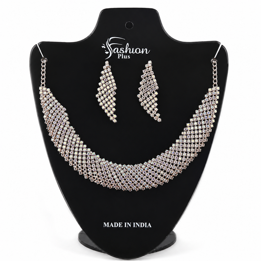 Martzy Aurora Crystal Silver Necklace Set with Earrings