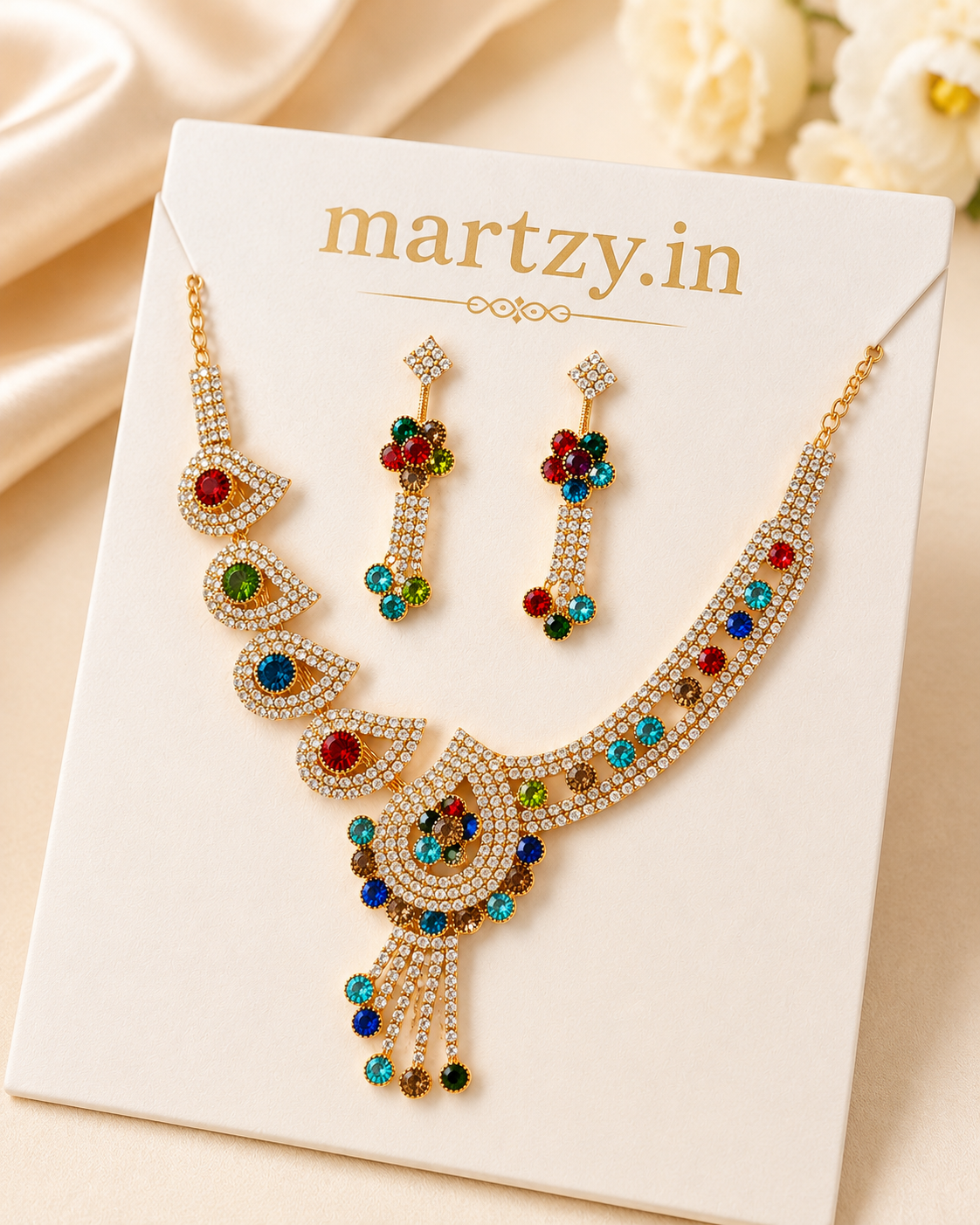 Martzy Multicolor Crystal Necklace Set with Earrings for Women