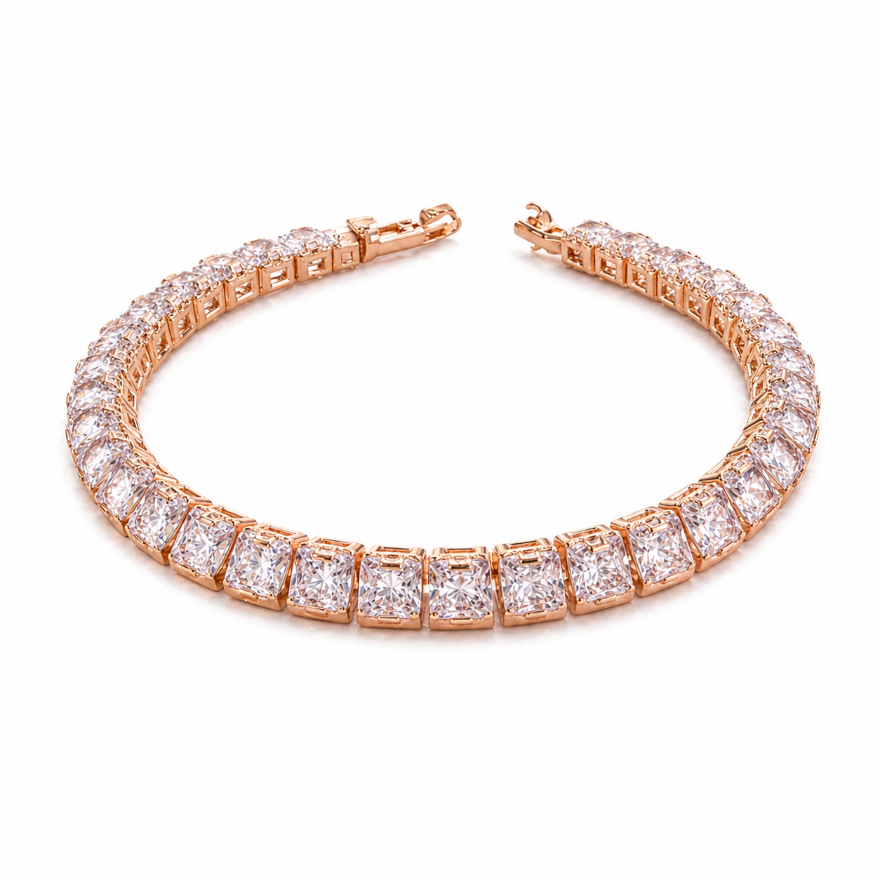 Premium Rose Gold Square Cut Crystal Tennis Bracelet for Women
