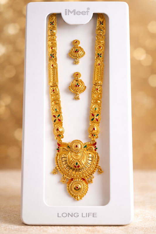 Royal Maharani Gold Plated Long Necklace Set with Earrings