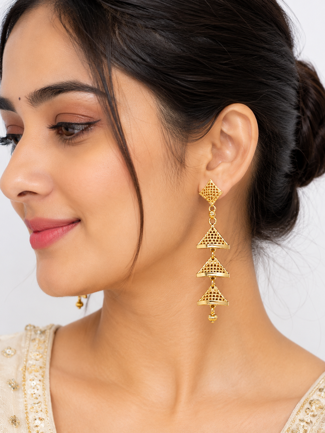 Martzy Gold Tone Pyramid Layered Dangler Earrings for Women