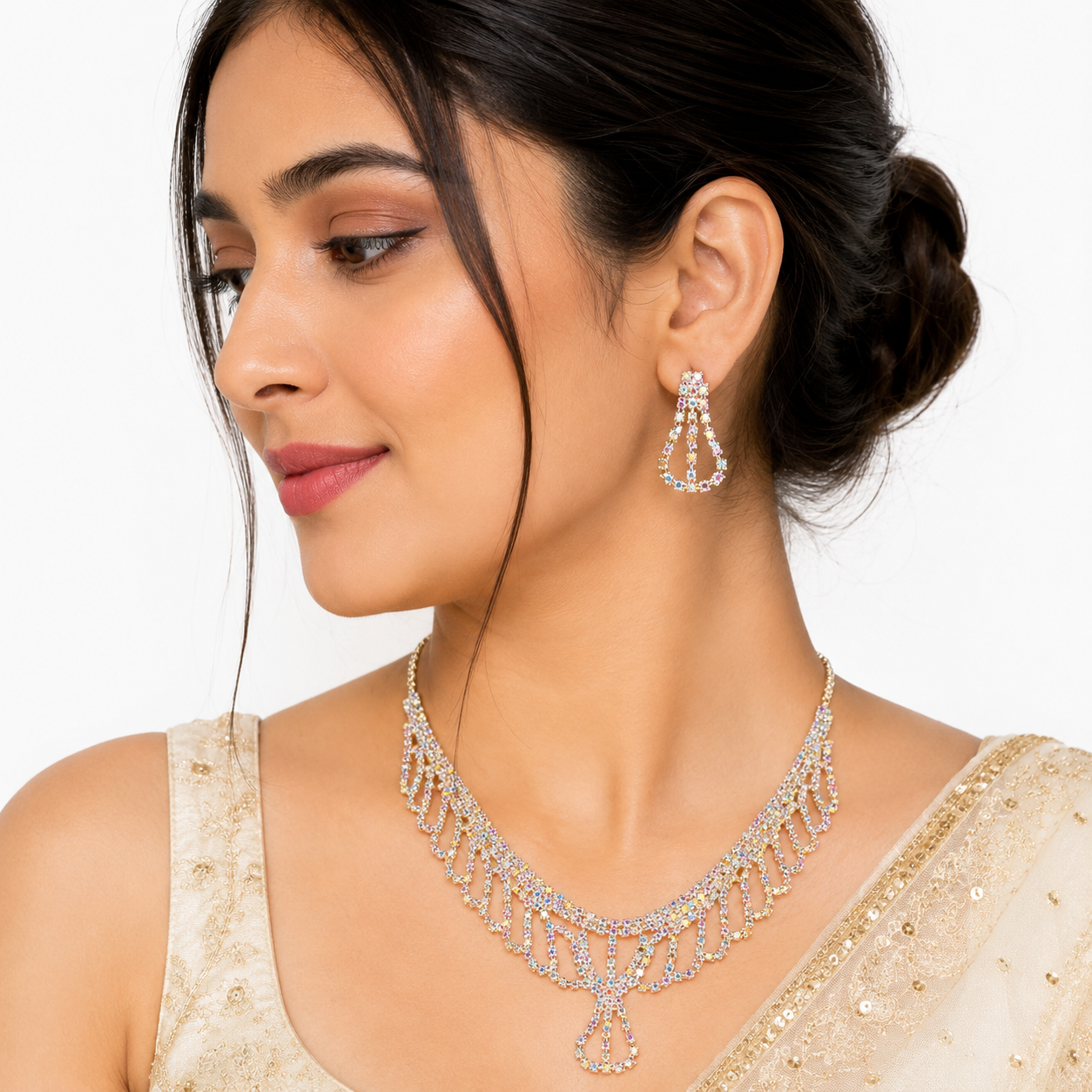 Martzy Crystal Rhinestone Necklace Set with Earrings for Women