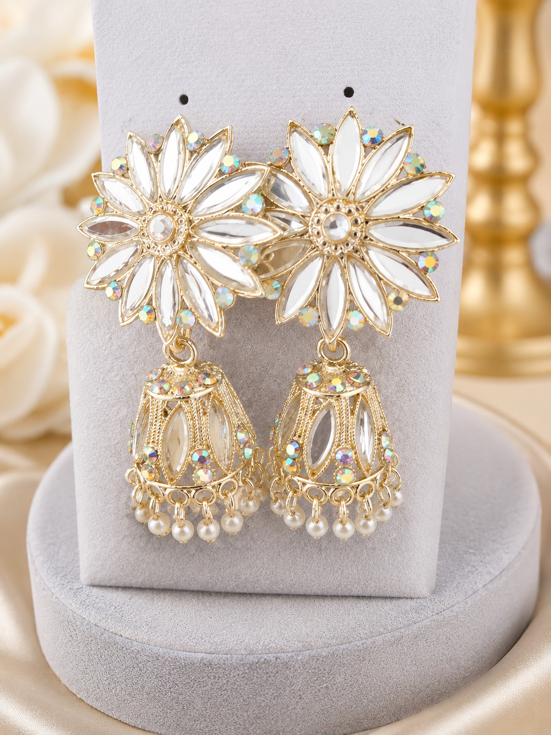 Martzy Royal Mirror Bloom Jhumka Earrings for Women