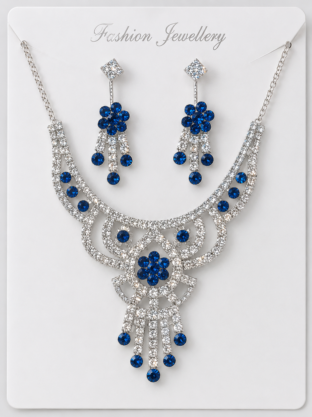 Martzy Royal Blue Crystal Necklace Set with Earrings for Women
