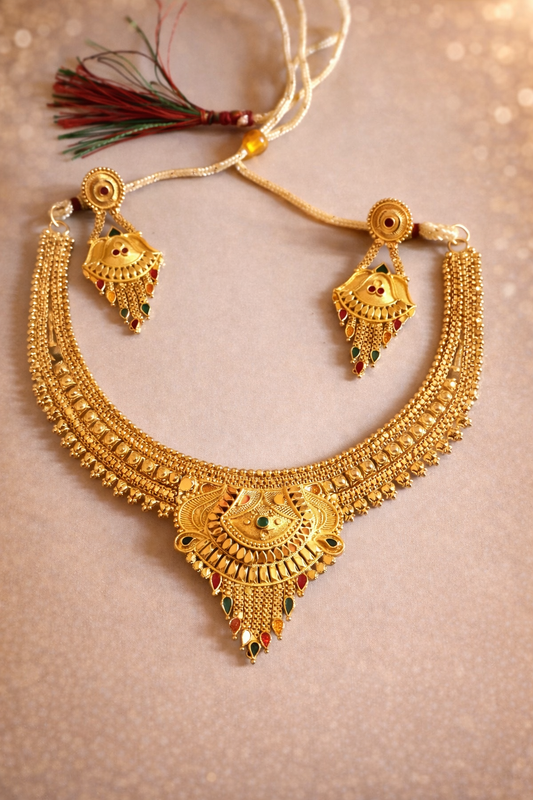 Royal Rajwadi Gold Plated Temple Choker Necklace Set with Earrings for Women