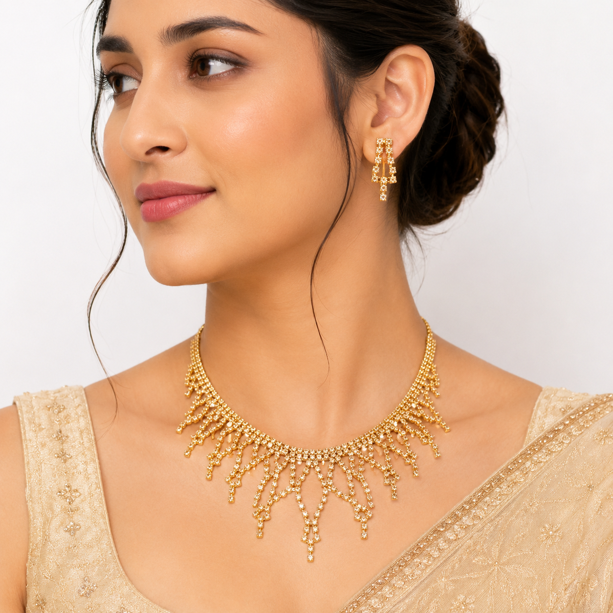 Martzy Royal Gold Crystal Necklace Set with Earrings for Women