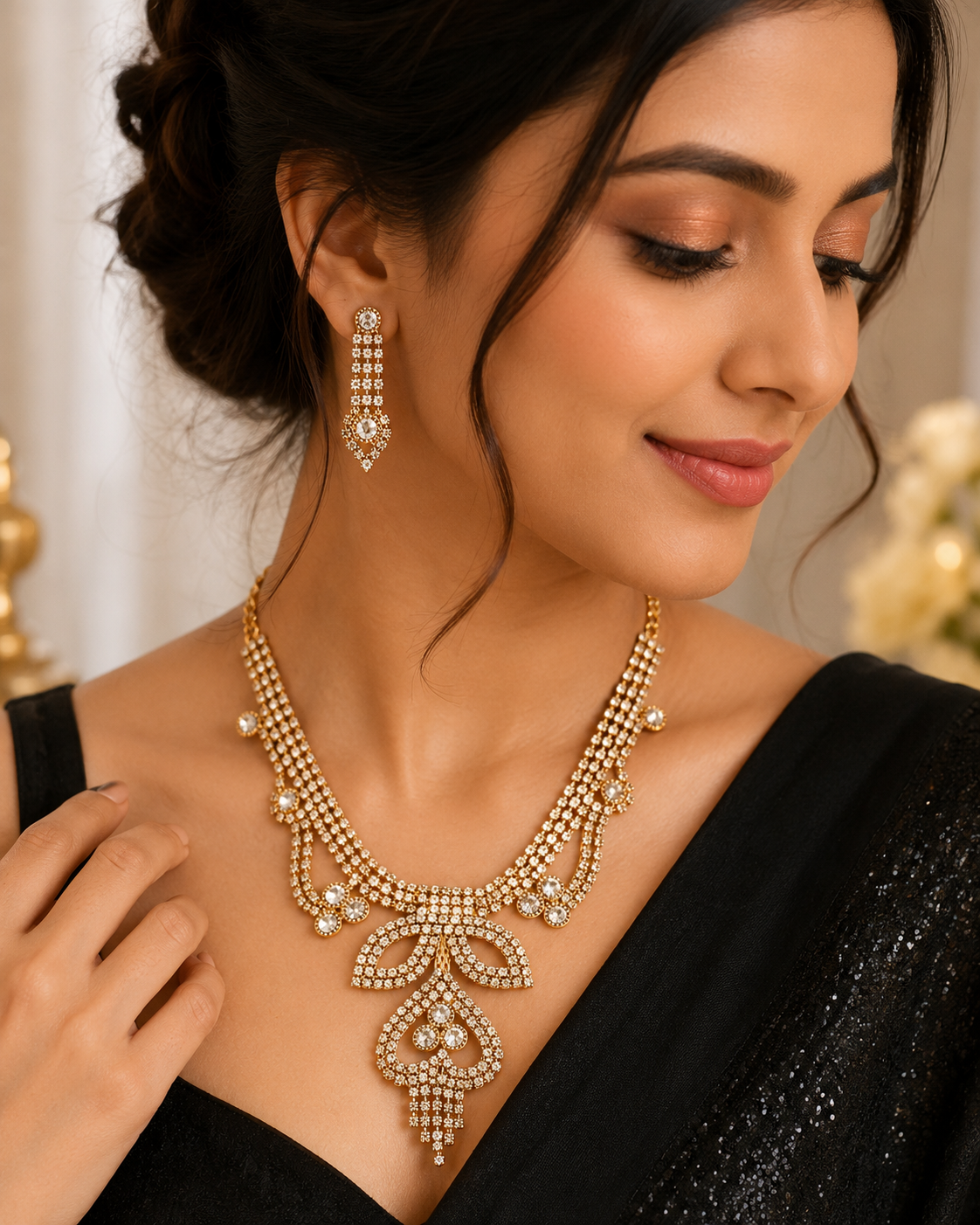 Martzy Silver Crystal Elegance Necklace Set with Earrings for Women ✅