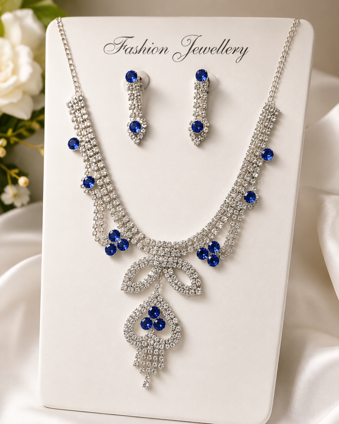 Martzy Royal Sapphire Crystal Necklace Set with Earrings