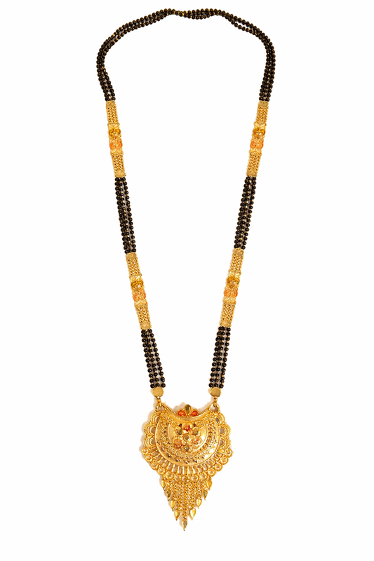 Gold Plated Designer Mangalsutra for Women | Traditional Black Beads Necklace