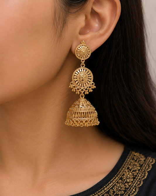 Martzy Royal Sunburst Gold Jhumka Earrings for Women