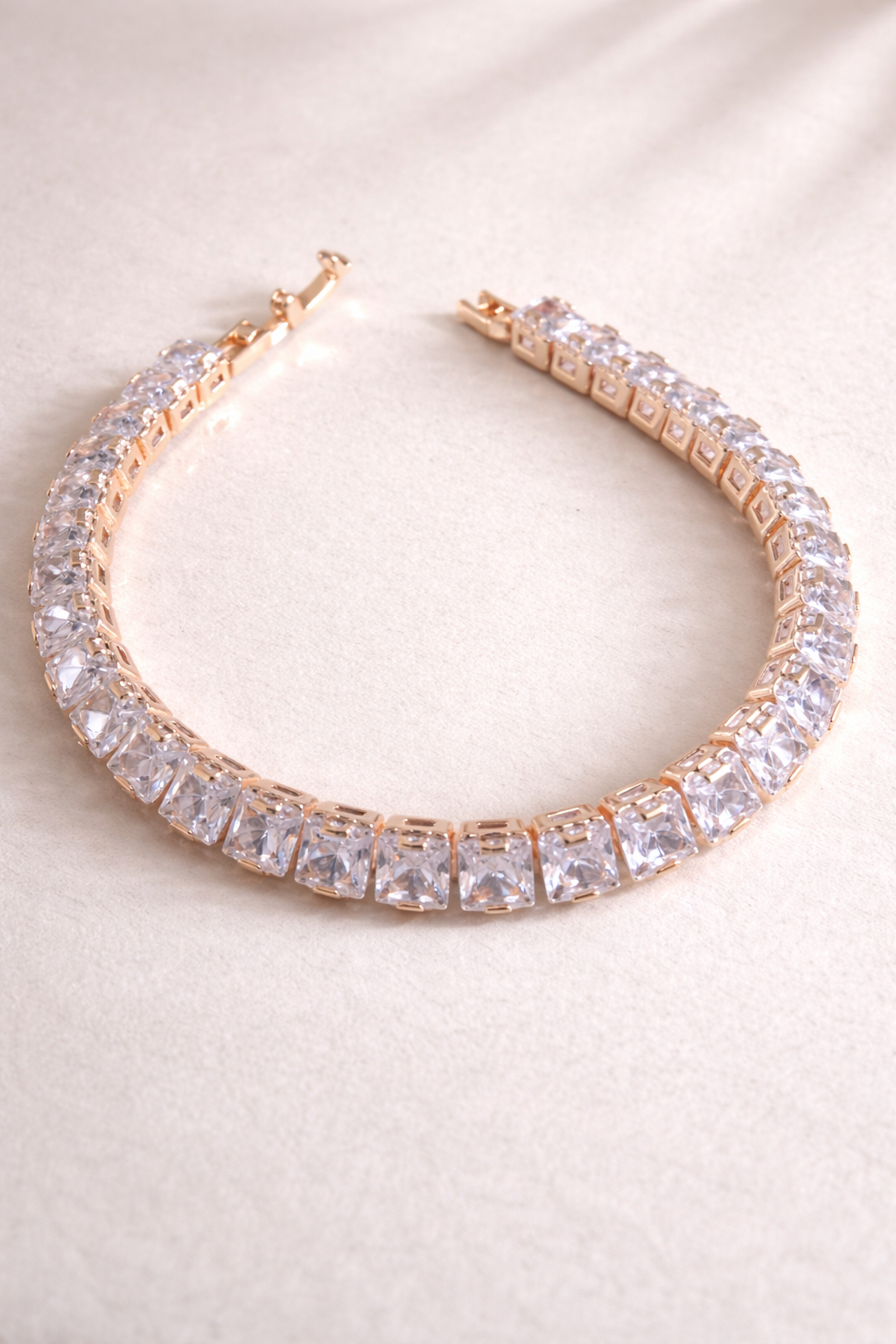 Premium Rose Gold Square Cut Crystal Tennis Bracelet for Women