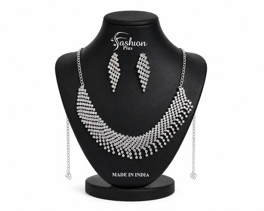 Martzy Royal Crystal Cascade Necklace Set with Earrings for Women
