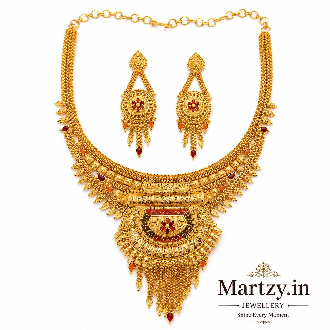 Martzy Royal Heritage Gold Necklace Set with Earrings for Women