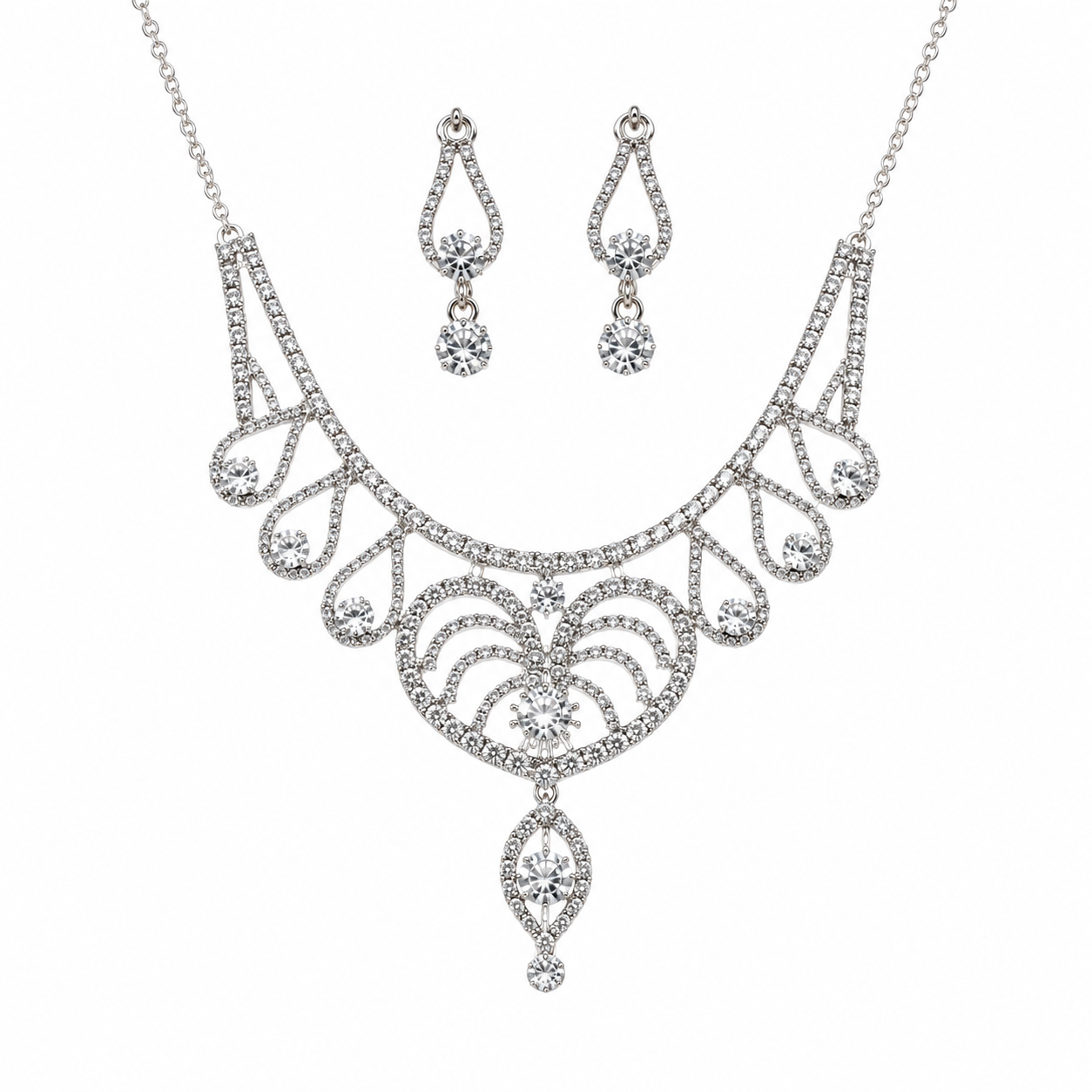 Martzy Silver Crystal Elegance Necklace Set with Earrings for Women ✅