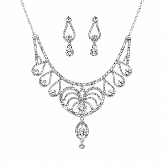 Martzy Silver Crystal Elegance Necklace Set with Earrings for Women ✅