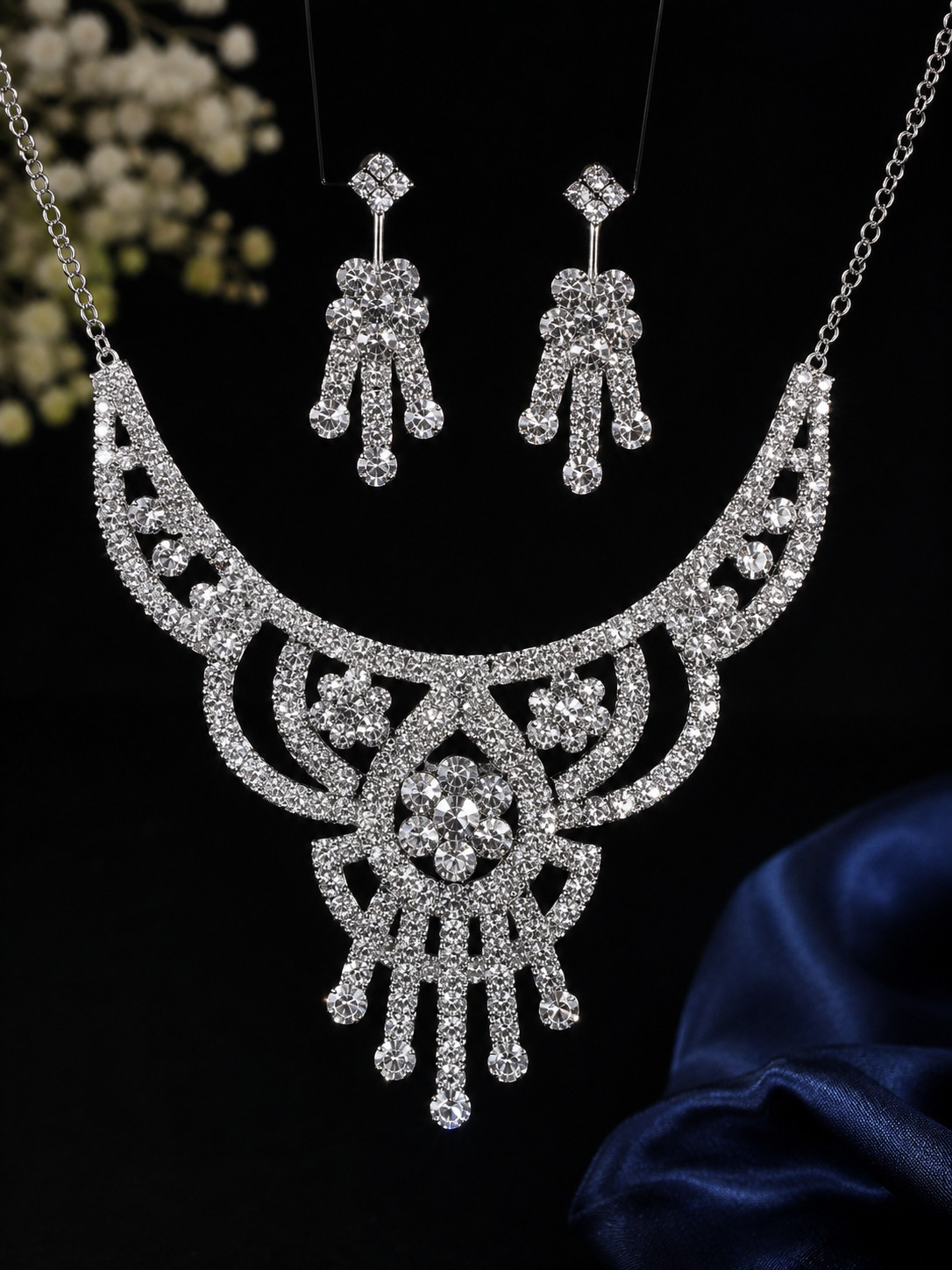 Martzy Royal Crystal Blossom Necklace Set for Women