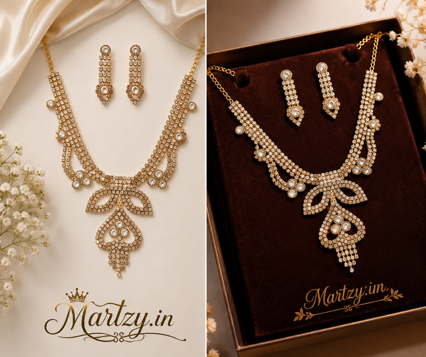 Martzy Crystal Heart Royale Necklace Set with Earrings for Women