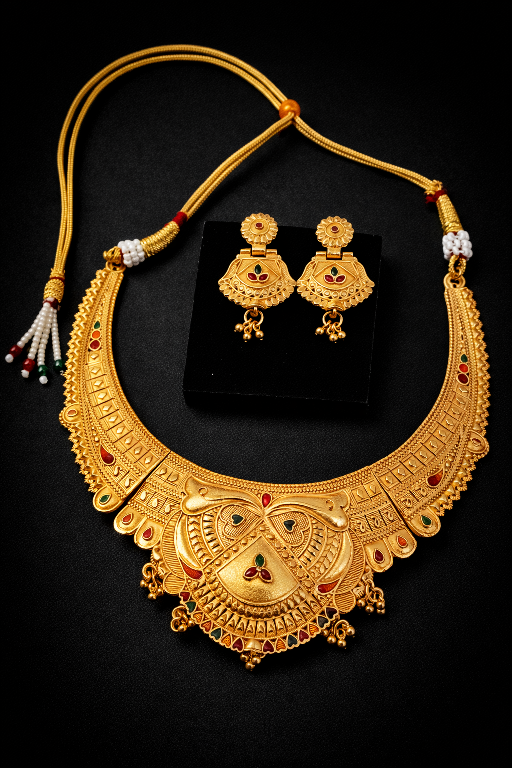 Royal Rajwadi Antique Gold Necklace Set with Earrings