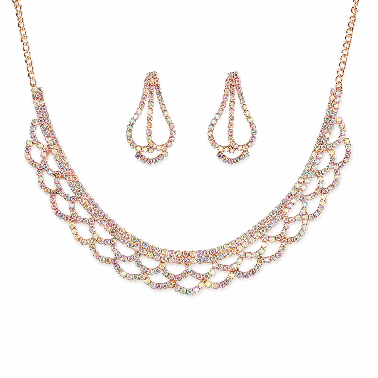 Martzy Aurora Crystal Wave Necklace Set with Earrings for Women