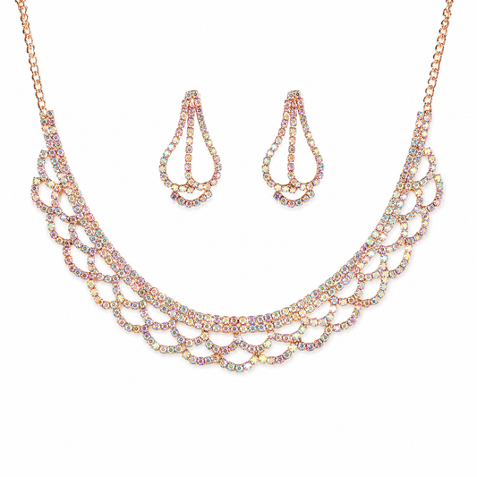 Martzy Aurora Crystal Wave Necklace Set with Earrings for Women