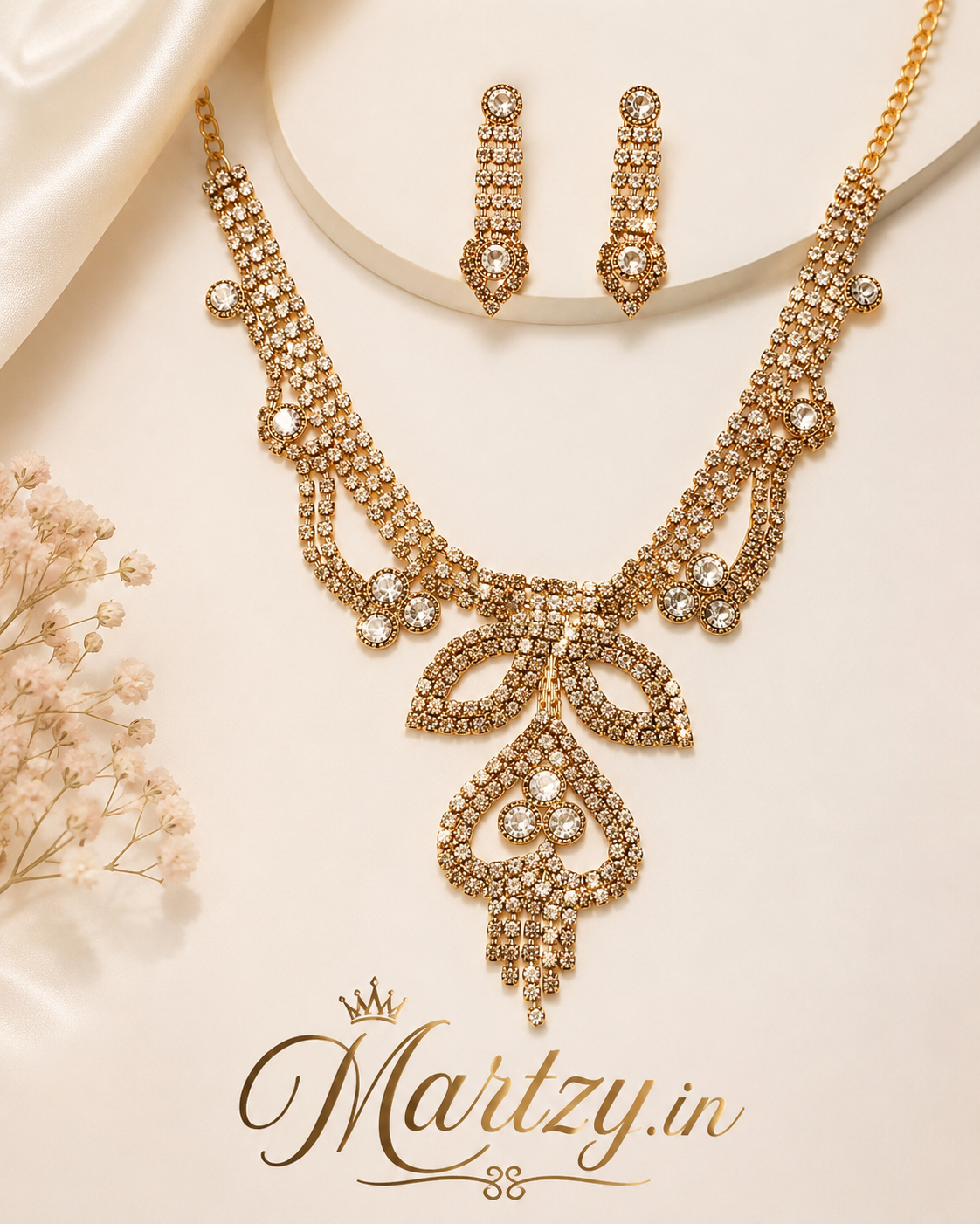 Martzy Crystal Heart Royale Necklace Set with Earrings for Women
