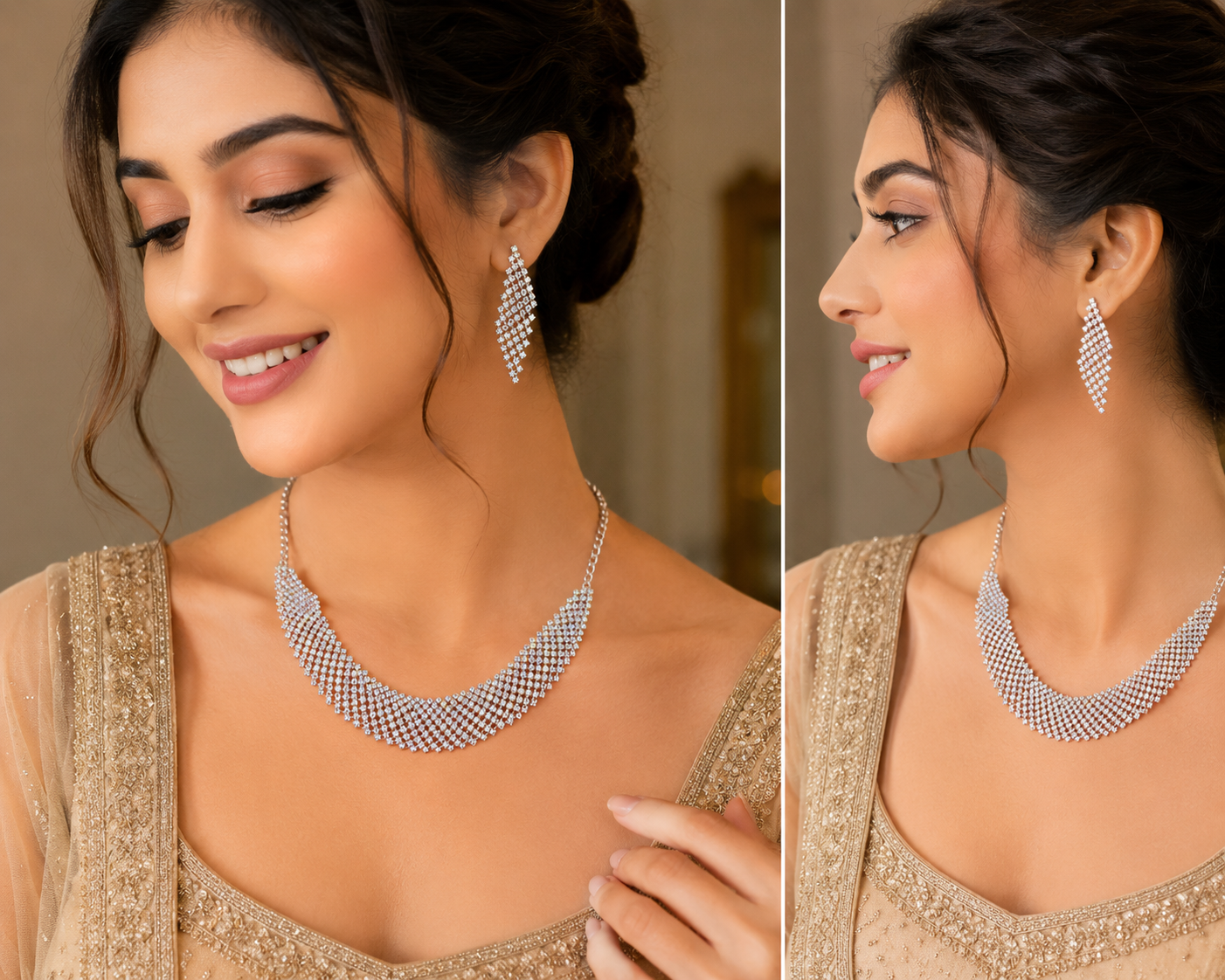 Martzy Aurora Crystal Silver Necklace Set with Earrings