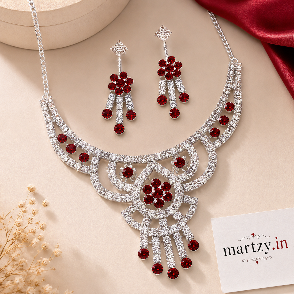 Martzy Royal Blue Crystal Necklace Set with Earrings for Women