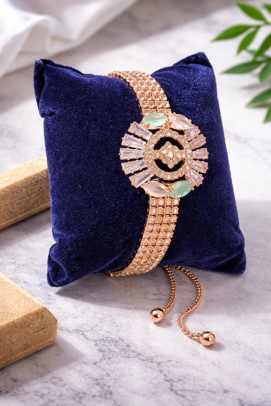 Rose Gold Floral Crystal Adjustable Bracelet for Women | Party Wear Designer