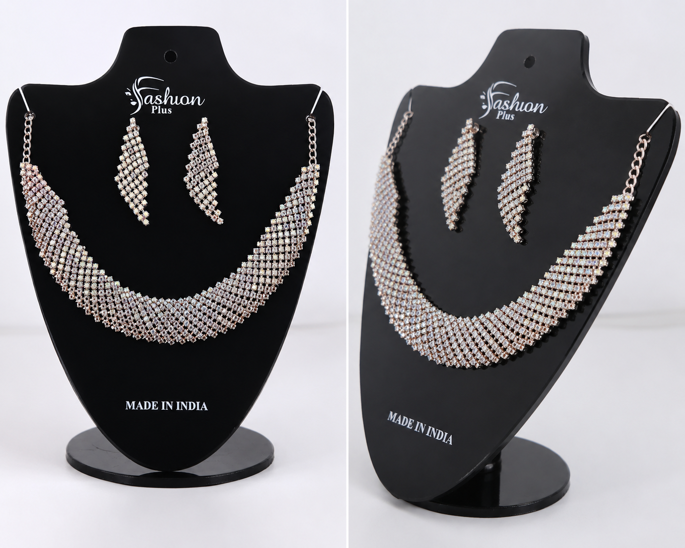 Martzy Aurora Crystal Silver Necklace Set with Earrings