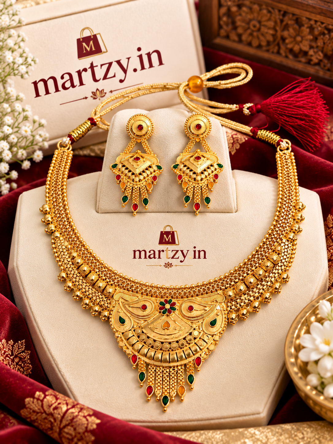 Royal Rajwadi Gold Plated Temple Choker Necklace Set with Earrings for Women