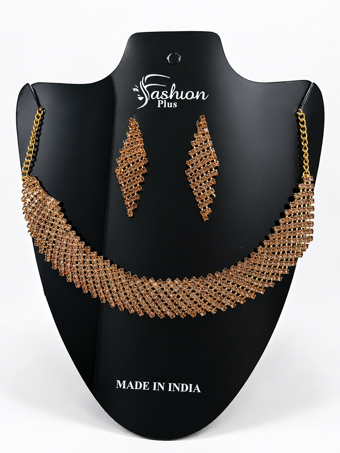 Martzy Rose Gold Crystal Necklace Set with Earrings for Women