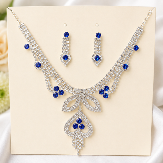 Martzy Royal Blue Crystal Necklace Set with Earrings for Women