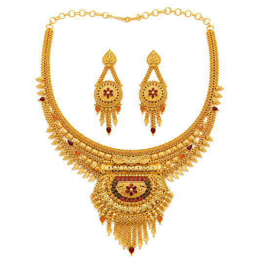 Martzy Royal Heritage Gold Necklace Set with Earrings for Women