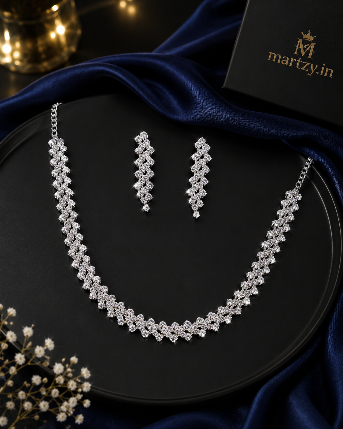 Martzy Crystal Vine Necklace Set with Earrings for Women