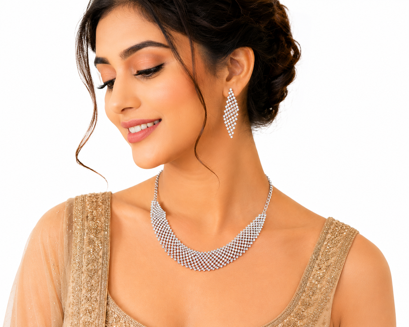 Martzy Aurora Crystal Silver Necklace Set with Earrings