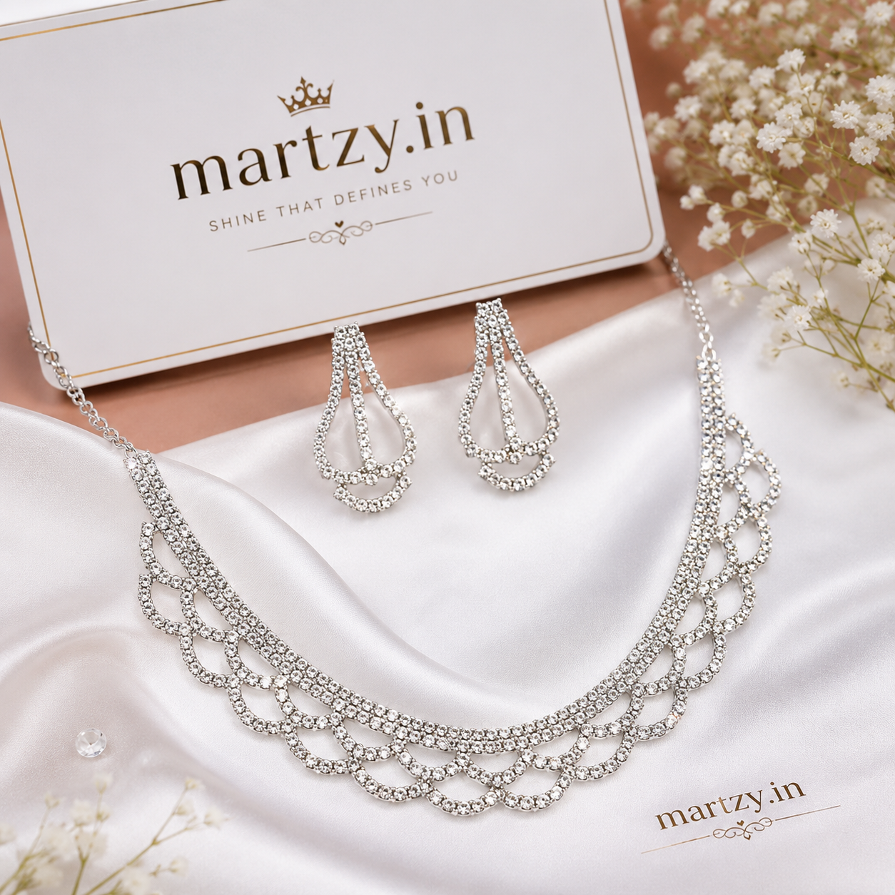 Martzy Aurora Crystal Wave Necklace Set with Earrings for Women