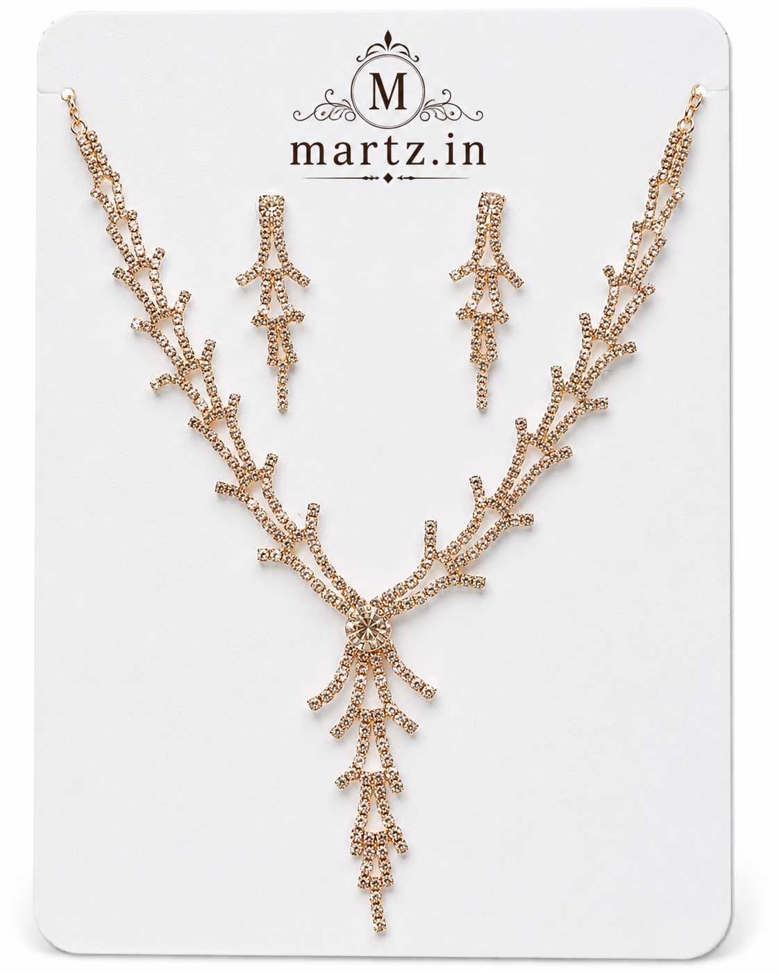 Martzy Golden Vine Crystal Necklace Set with Earrings