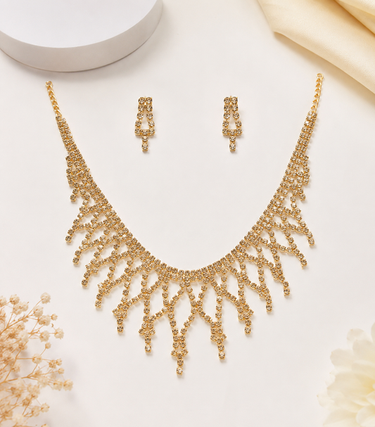 Martzy Royal Gold Crystal Necklace Set with Earrings for Women