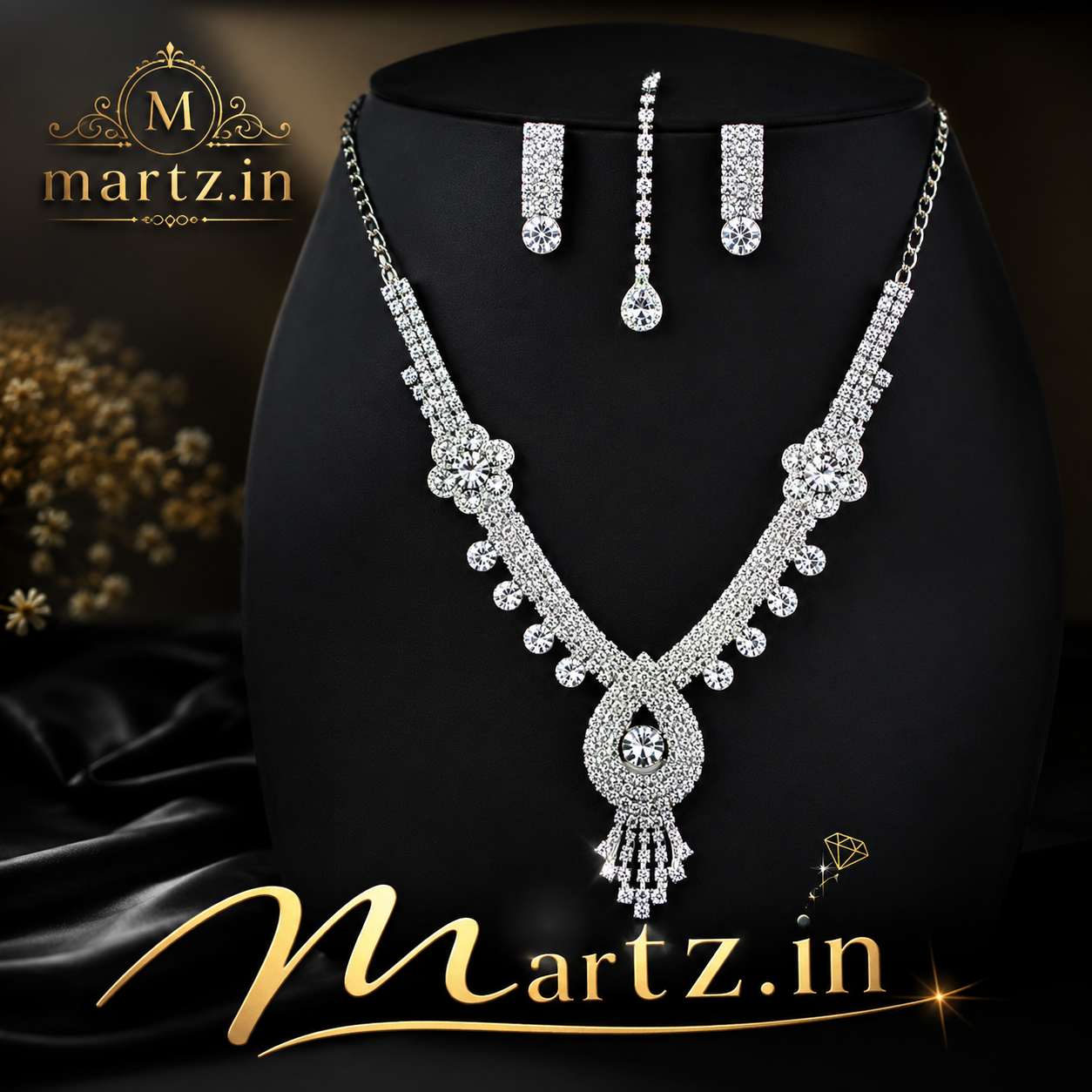 Martzy Crystal Blossom Royale Necklace Set with Earrings for Women