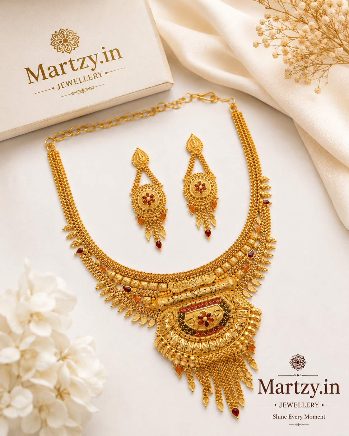 Martzy Royal Heritage Gold Necklace Set with Earrings for Women