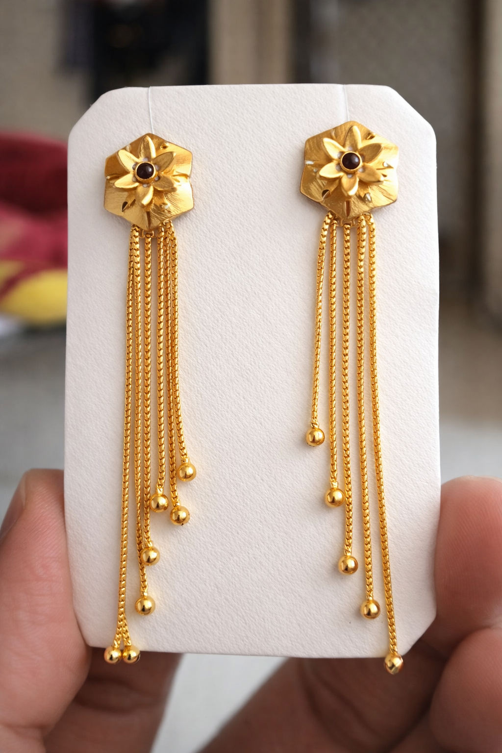 Premium Gold Plated Floral Long Chain Earrings for Women