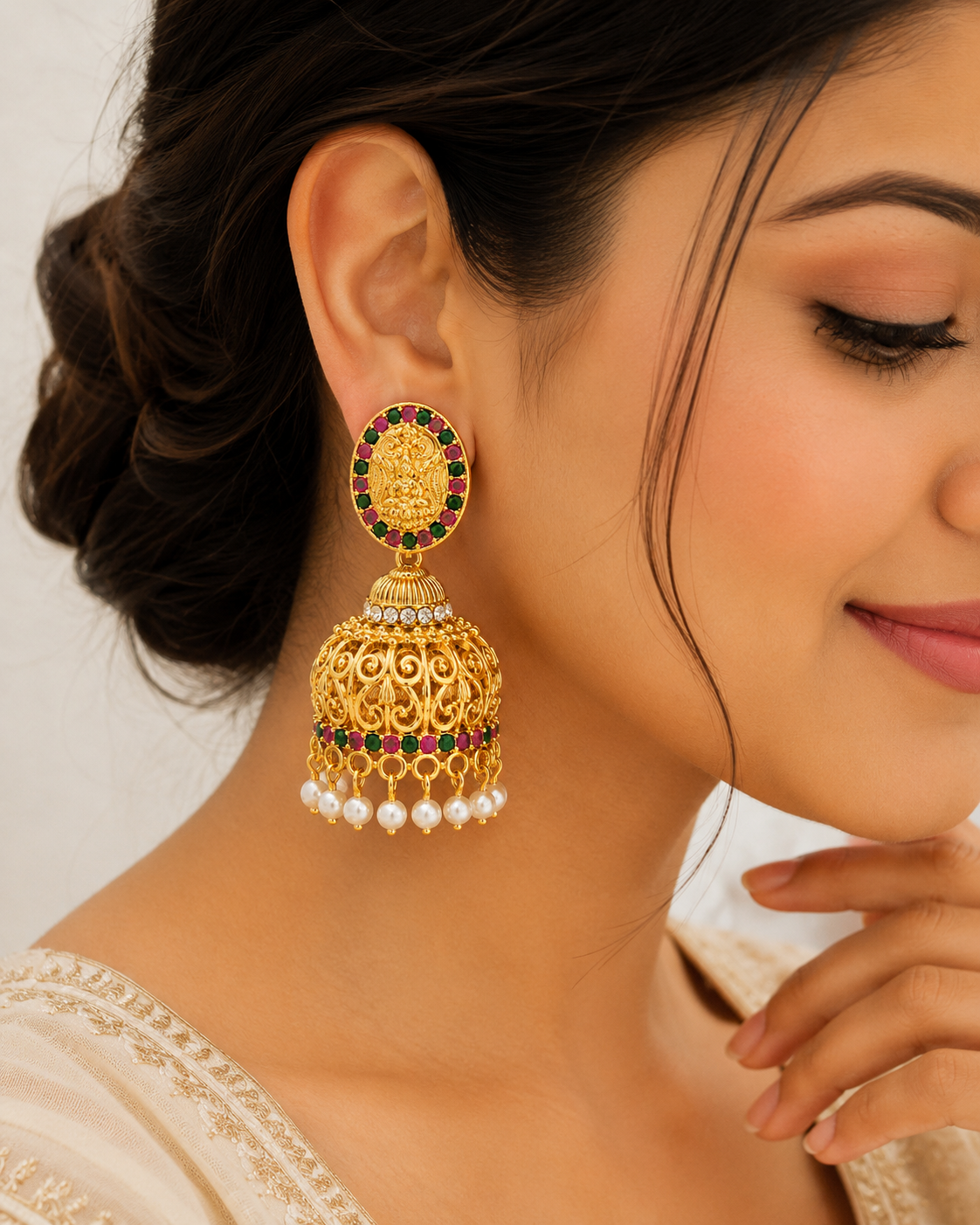 Martzy Royal Lakshmi Temple Pearl Jhumka Earrings for Women