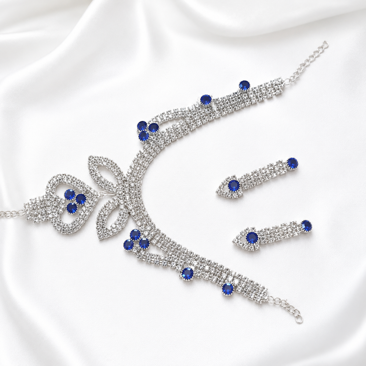 Martzy Royal Blue Crystal Necklace Set with Earrings for Women