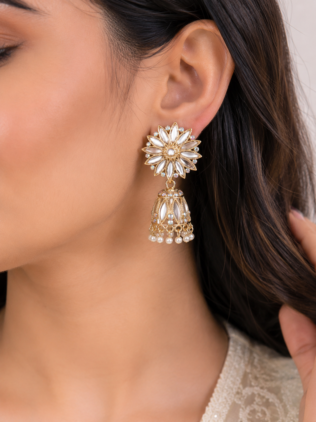 Martzy Royal Mirror Bloom Jhumka Earrings for Women