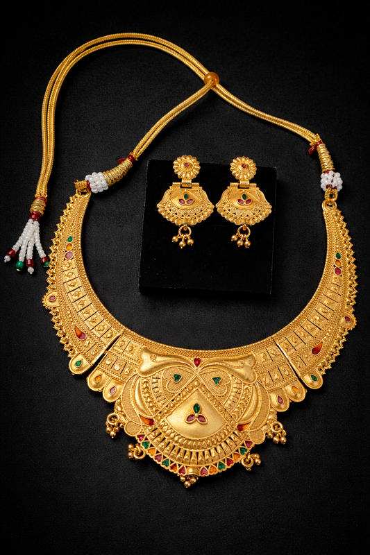 Royal Rajwadi Antique Gold Necklace Set with Earrings