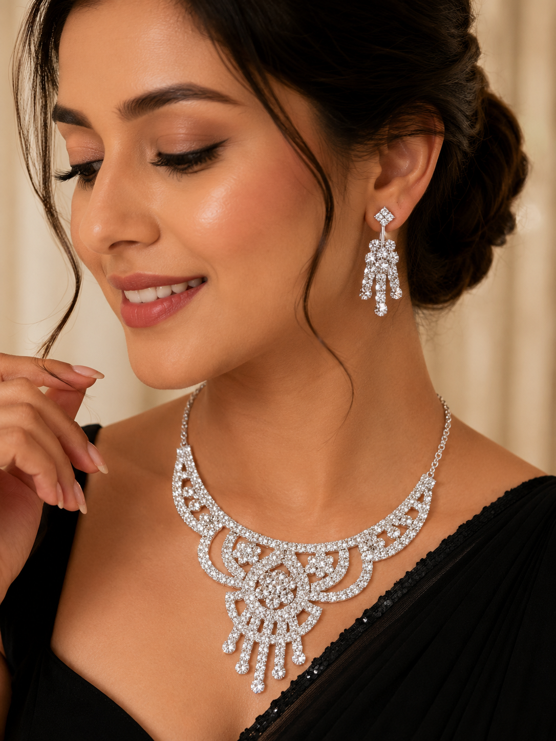 Martzy Royal Crystal Blossom Necklace Set for Women