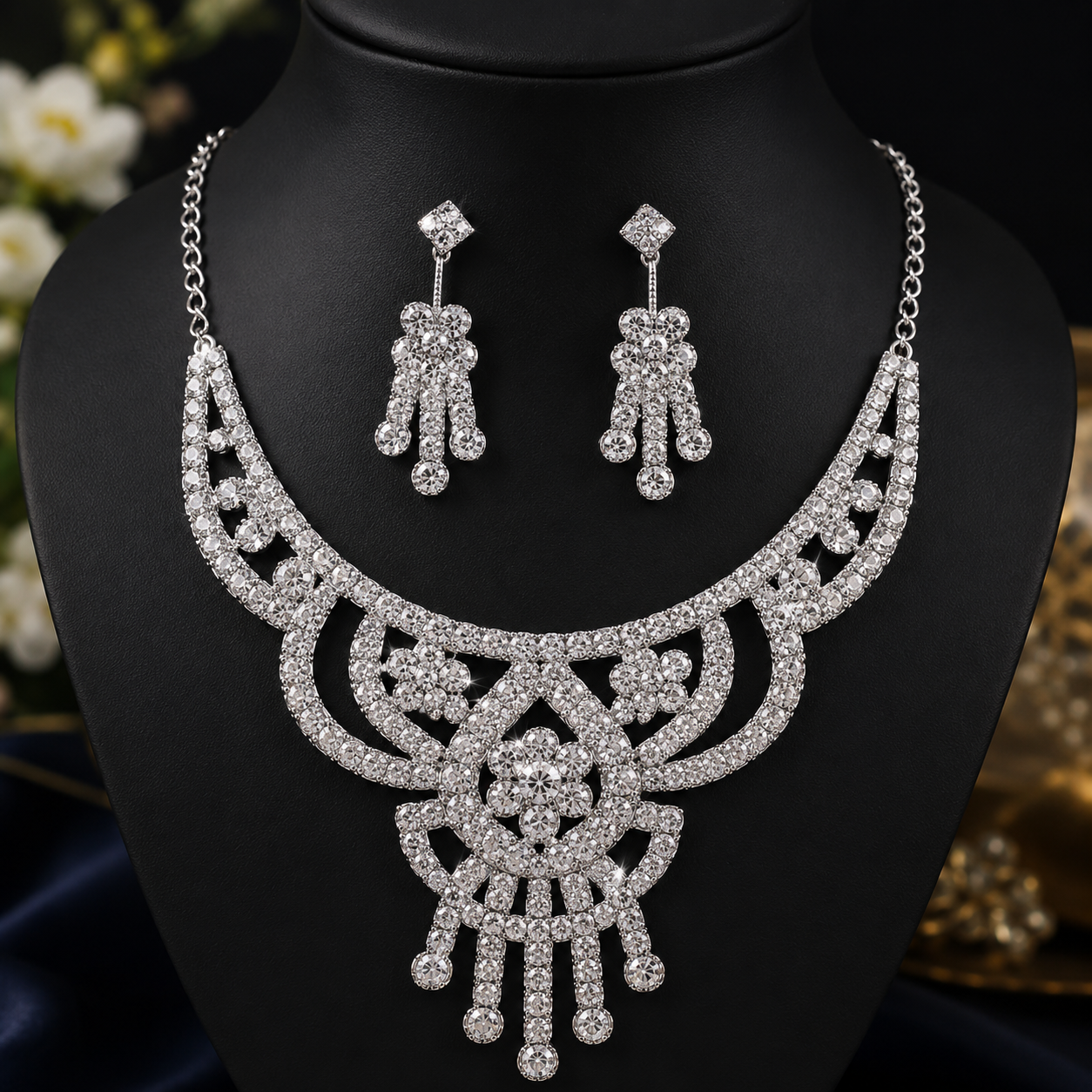 Martzy Royal Crystal Blossom Necklace Set for Women