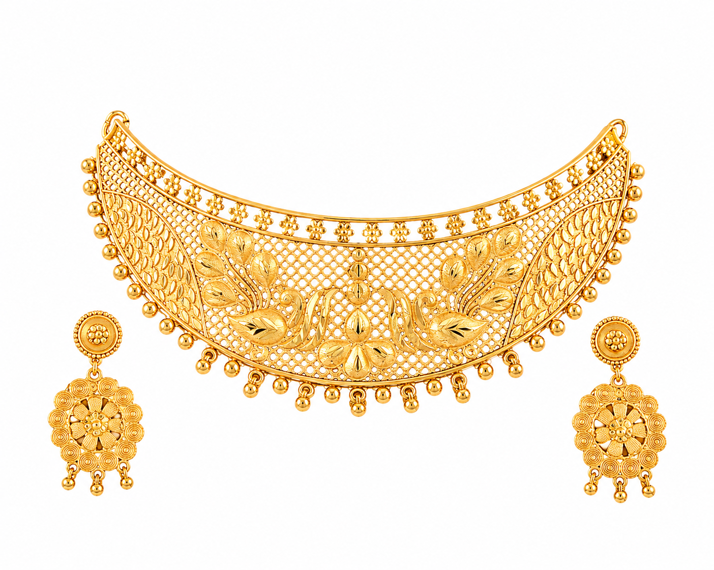 Martzy Royal Floral Gold Choker Necklace Set with Earrings